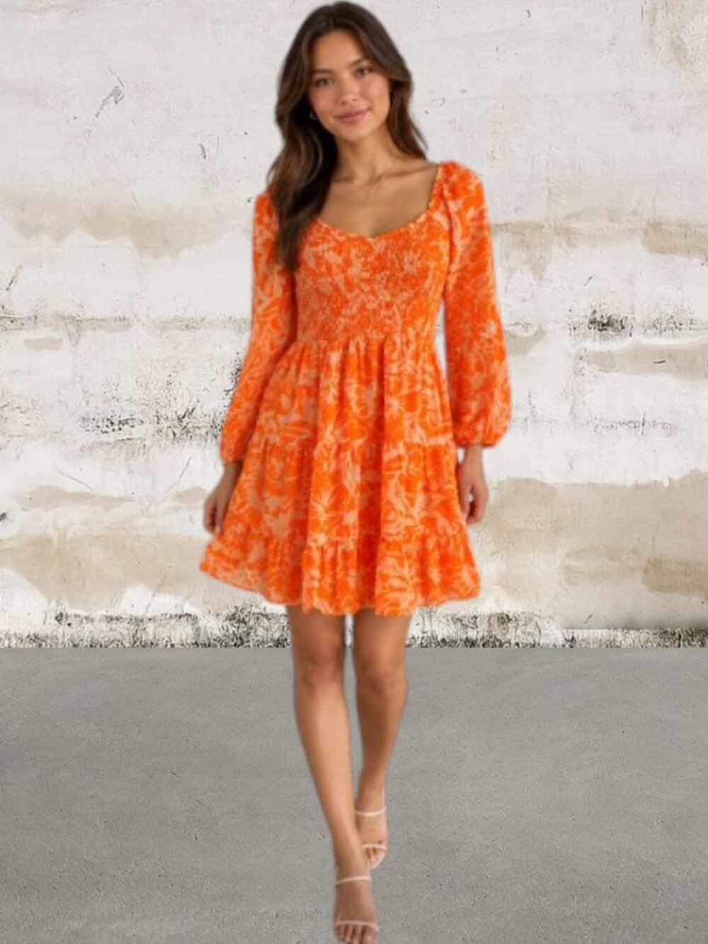 Skies Are Blue Orange Floral Smocked Mini Dress Size XS NWT